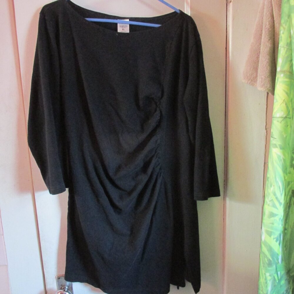 Black Earth Creations Ruched Tunic Dress Cotton Hemp XL Long Sleeves